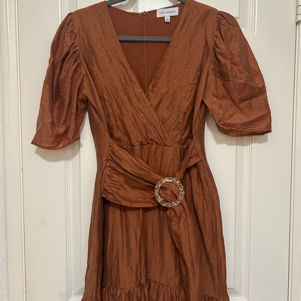 Lost + Wander Copper Midi Dress with Ring Belt